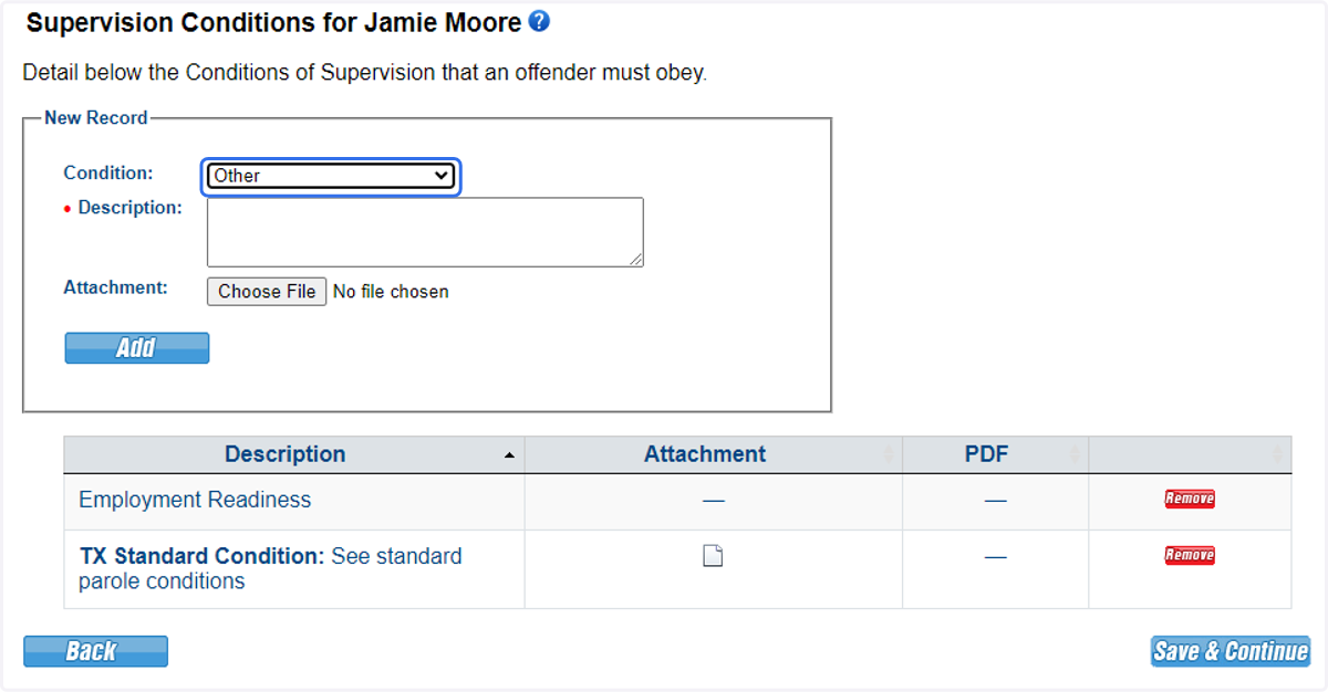 Select 'Other' to add Special Conditions.