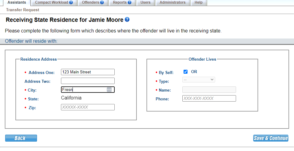 Provide residence information for the individual transferring.