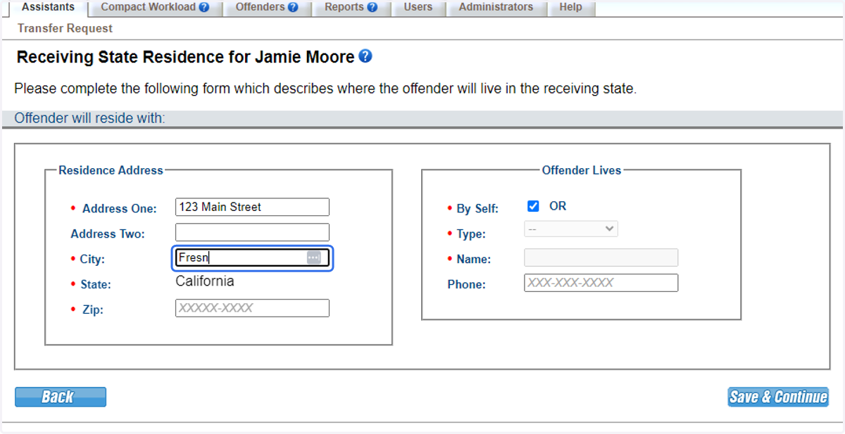 Provide residence information for the individual transferring.