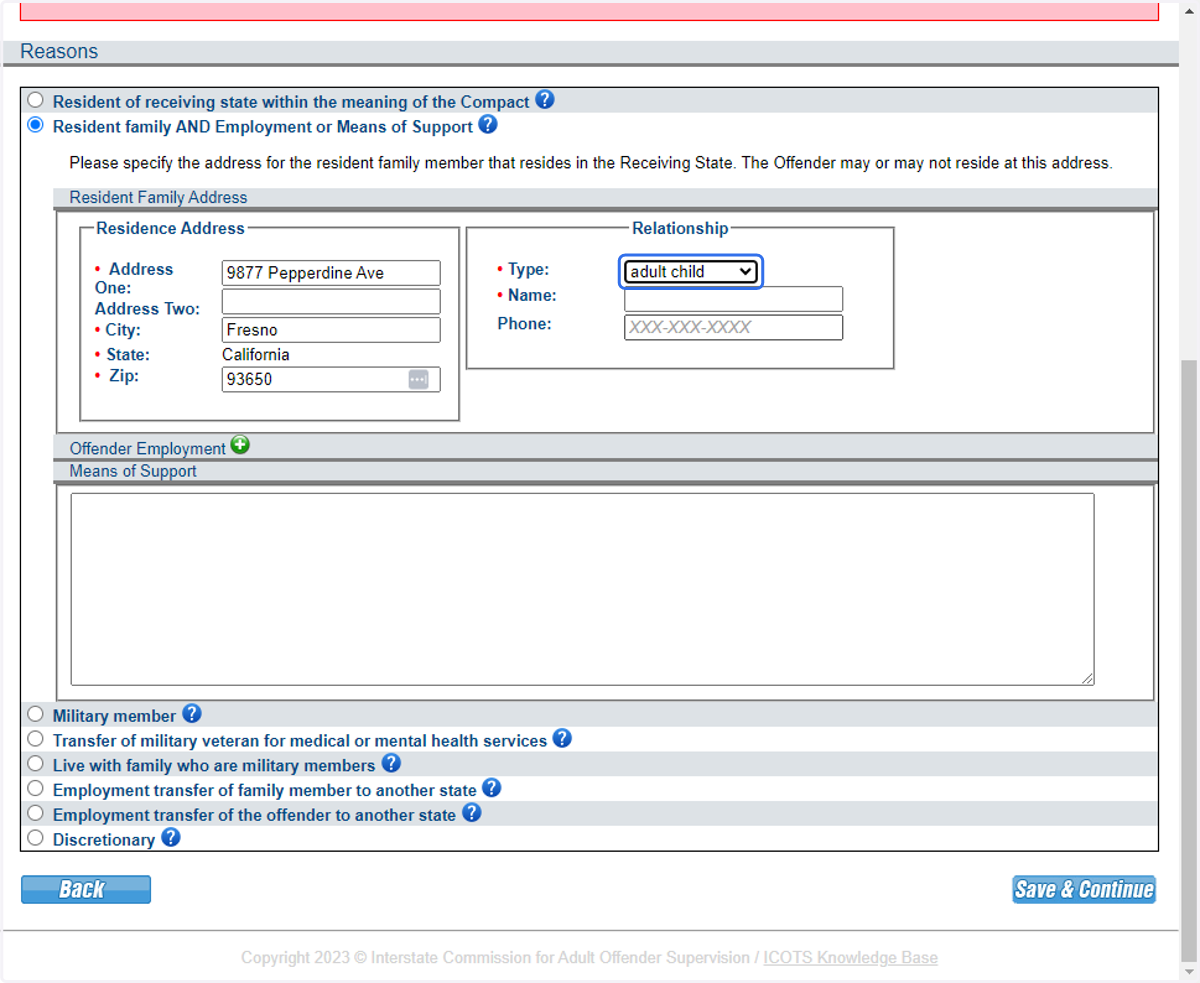 Provide contact information for the qualifying resident family member.