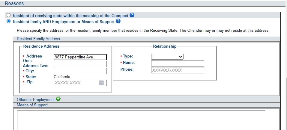 Provide the address information for the qualifying resident family member.