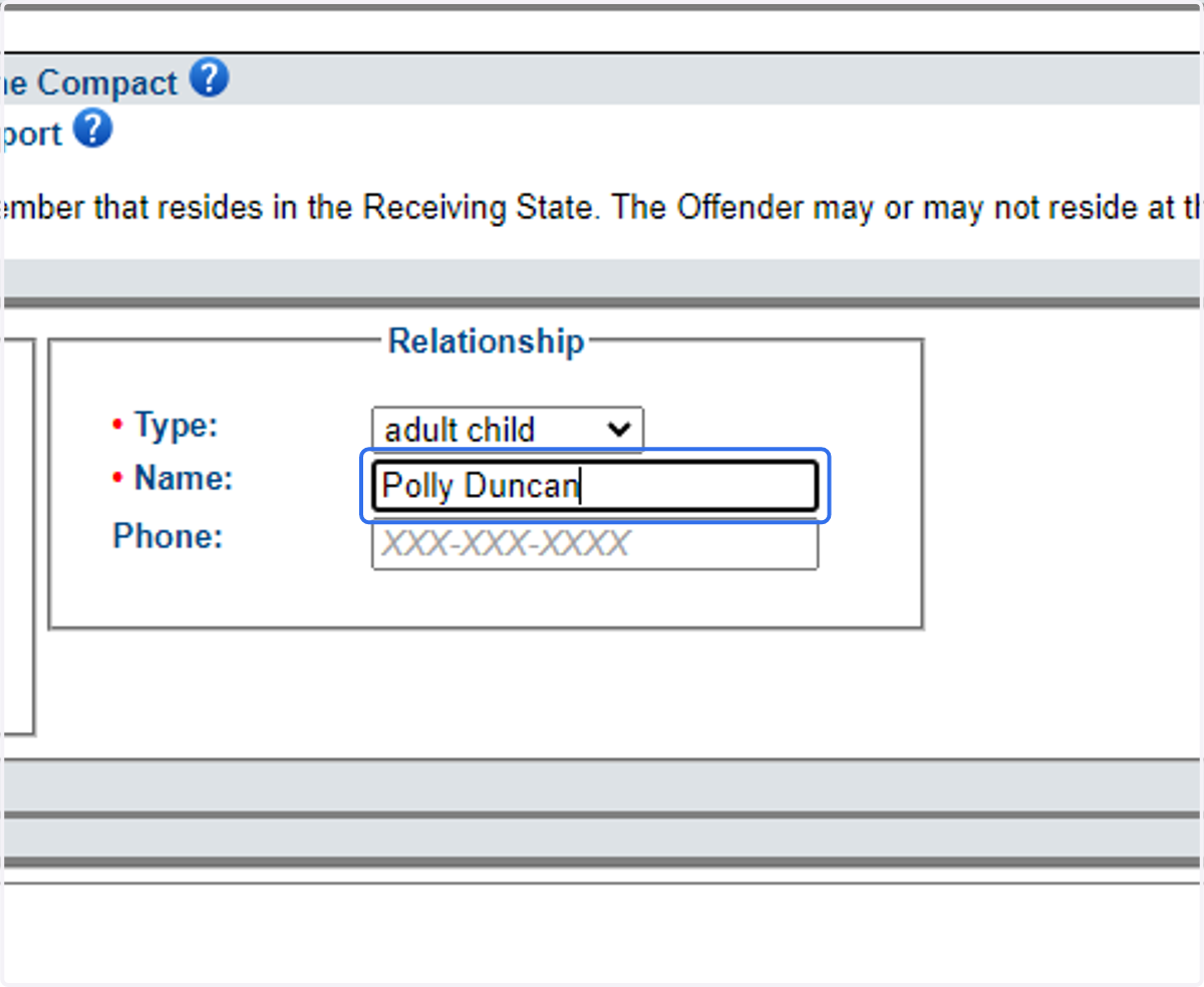 Provide contact information for the qualifying resident family member.