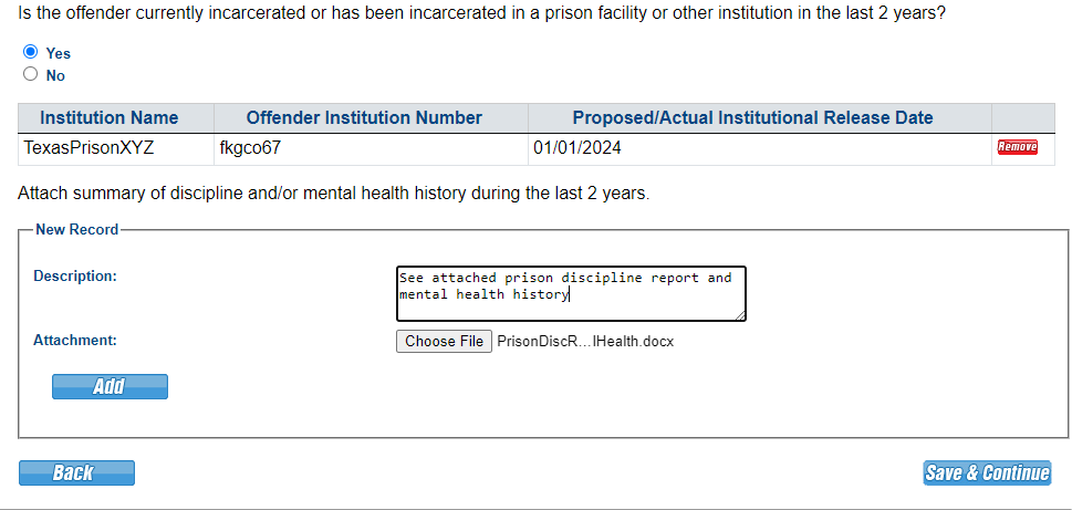 Attach the discipline and mental health history.