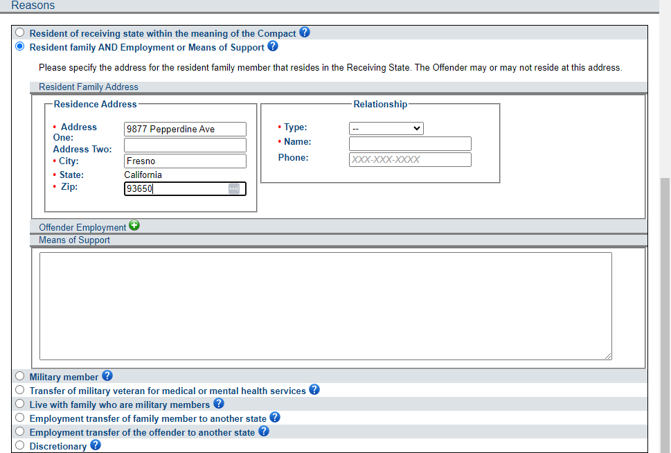 Provide the address information for the qualifying resident family member.