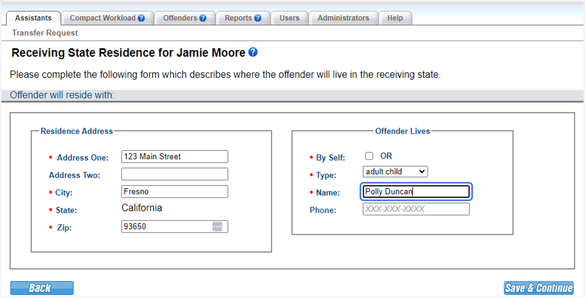 Note additional household members can be added via the Profile screen or by the receiving state when submitting the transfer reply.