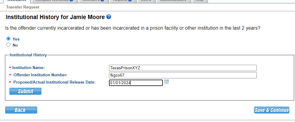 Be sure to click submit to save the institution information.