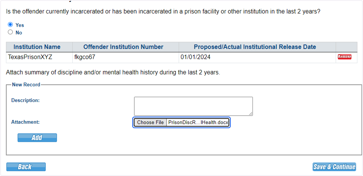 Attach the discipline and mental health history.