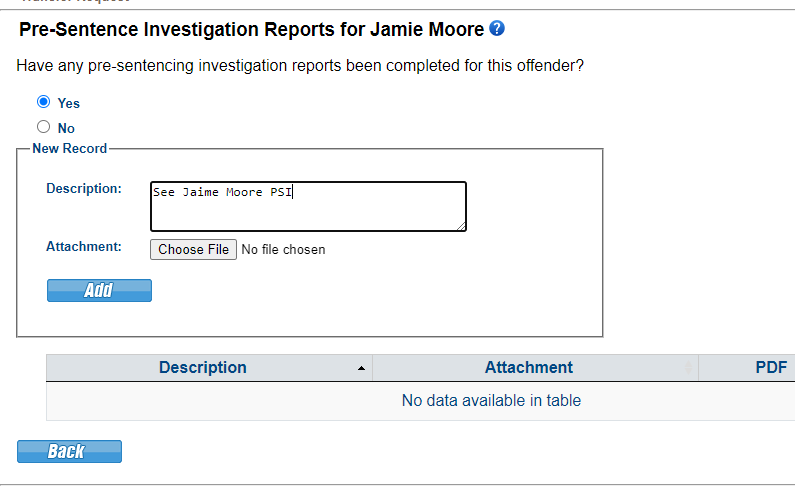 If a PSI exists and is available for distribution, select 'Yes' and attach it here.