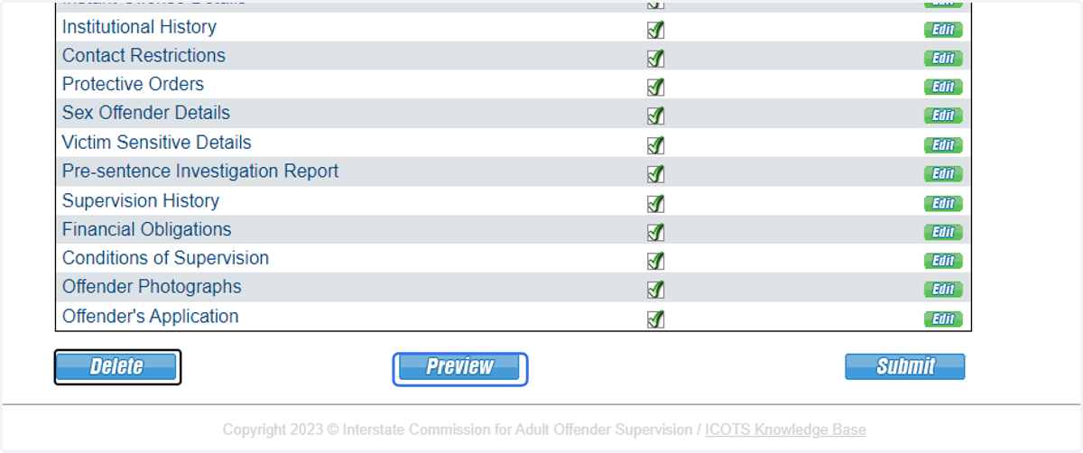 Once completed and ready for submission, be sure to 'Preview' the Transfer Request. This shows how the documentation will appear for review.