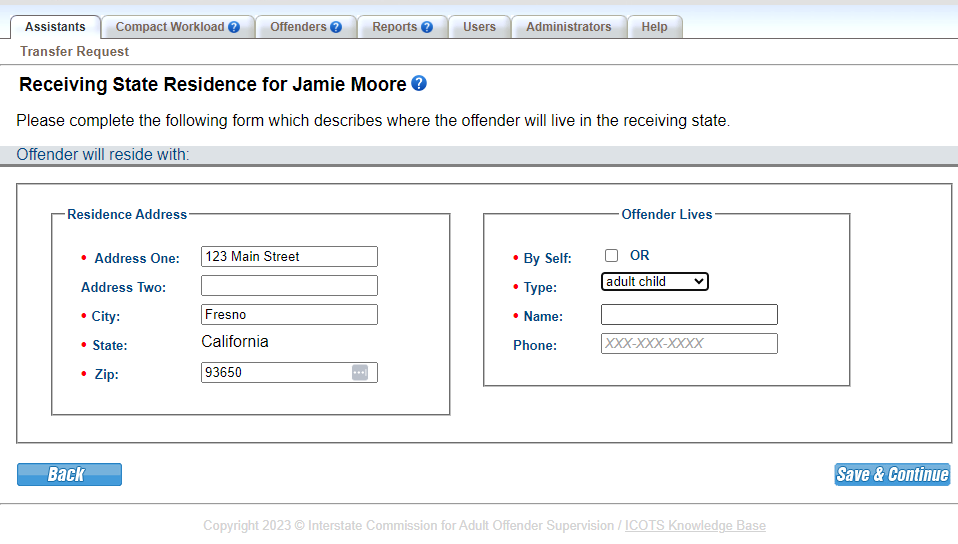 Note additional household members can be added via the Profile screen or by the receiving state when submitting the transfer reply.