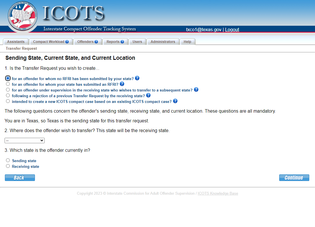 Select for an offender for whom no RFRI has been submitted by your state?