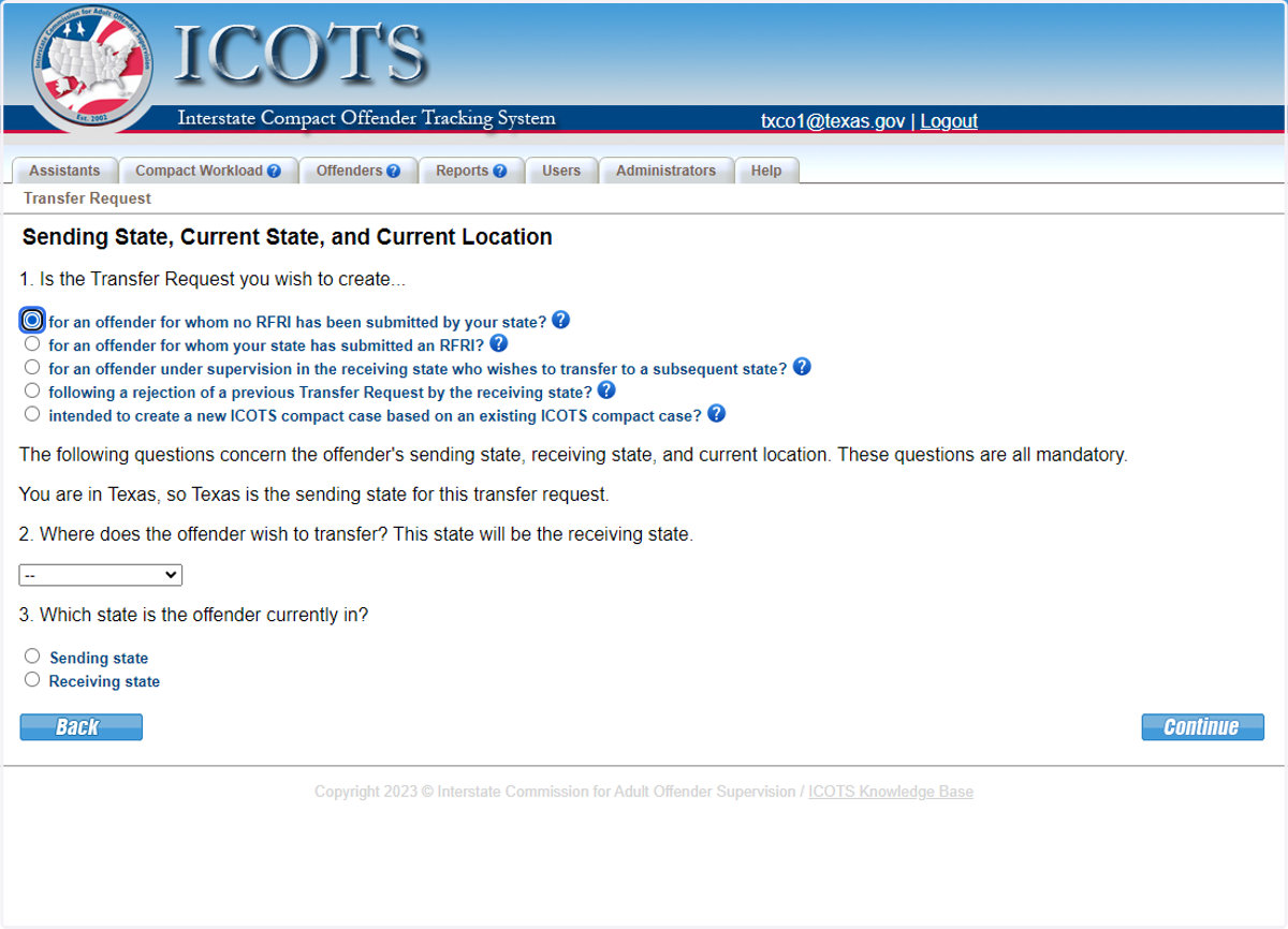 Select for an offender for whom no RFRI has been submitted by your state?
