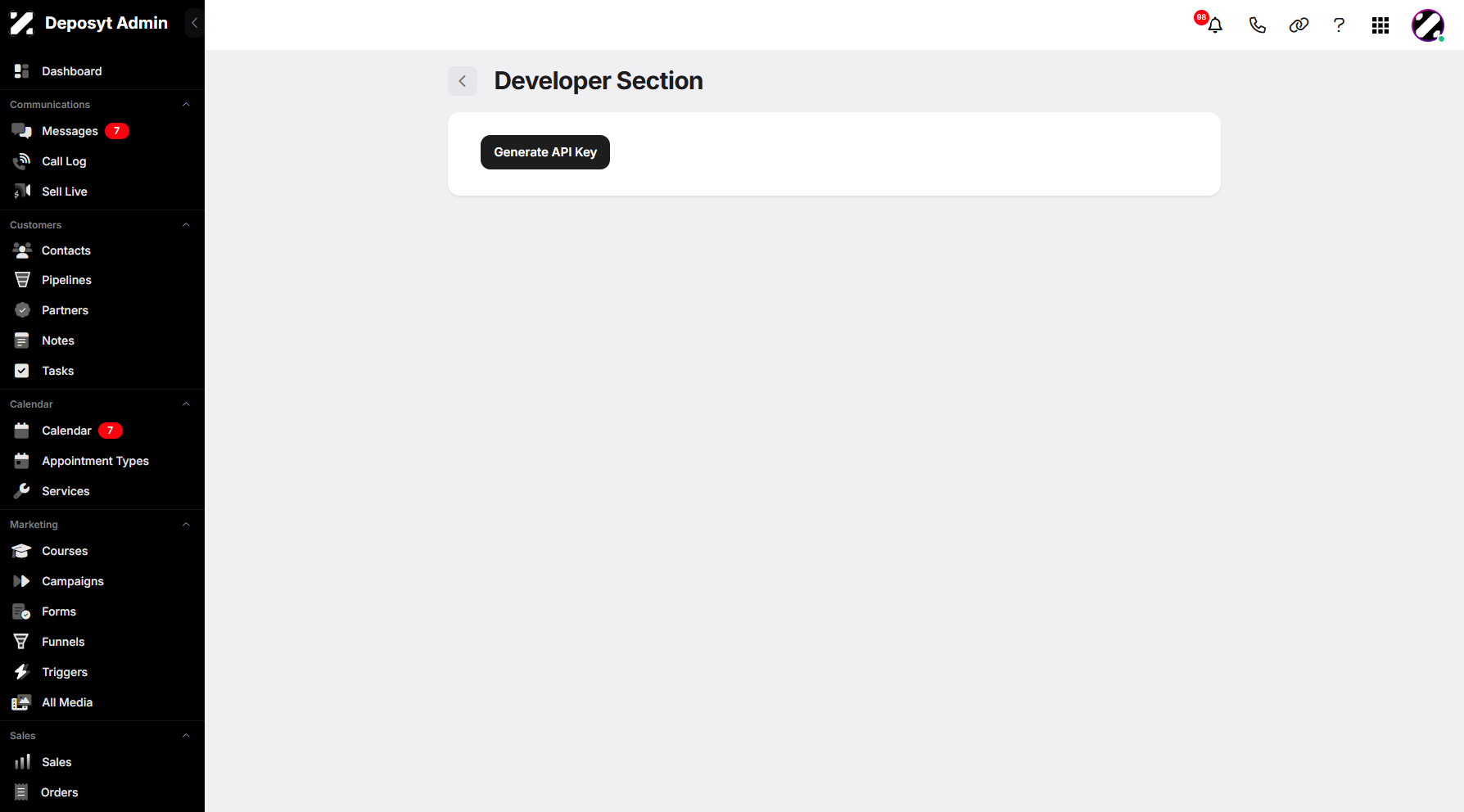 Step 4: You will then be redirected to the Developer Section section.