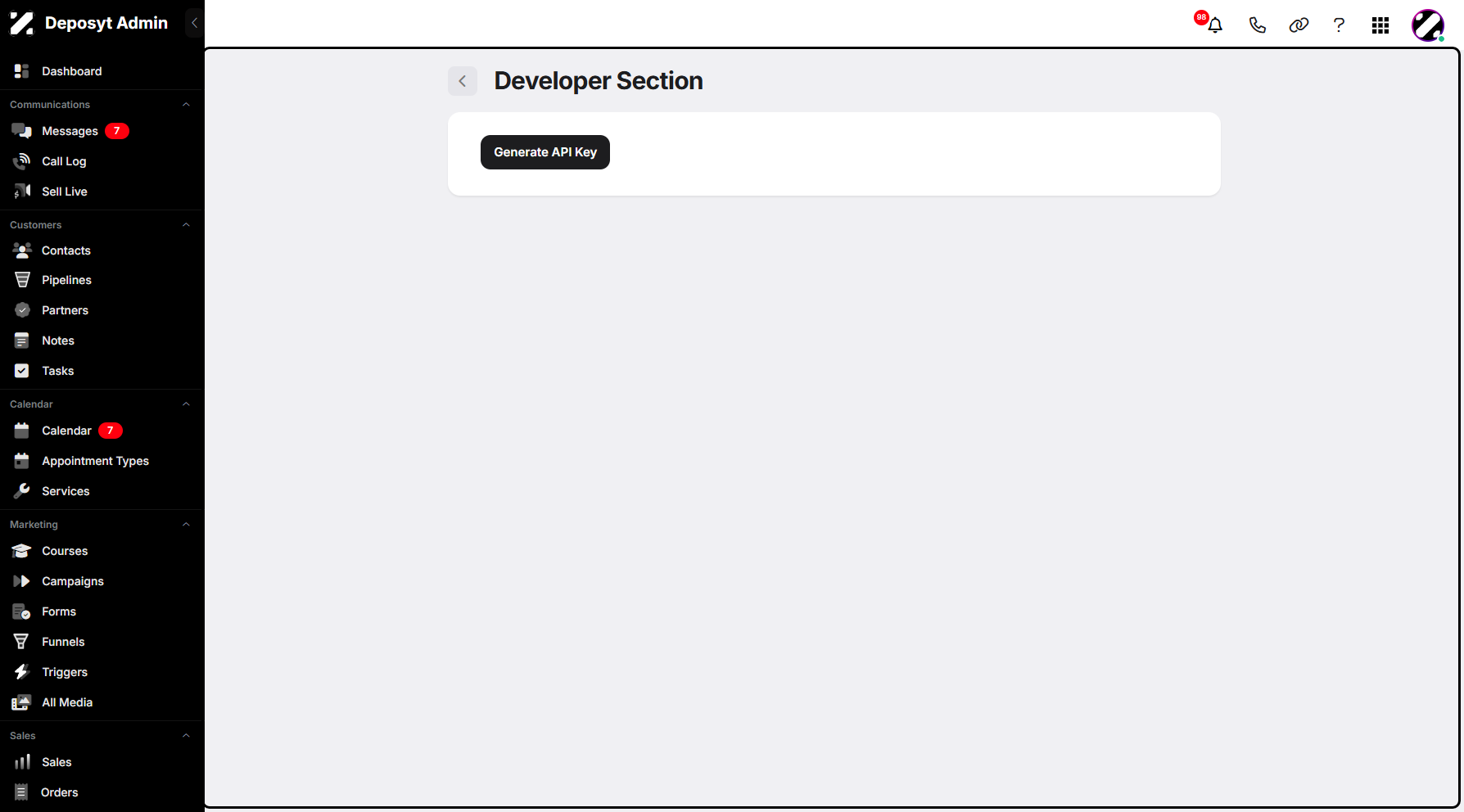 Step 4: You will then be redirected to the Developer Section section.