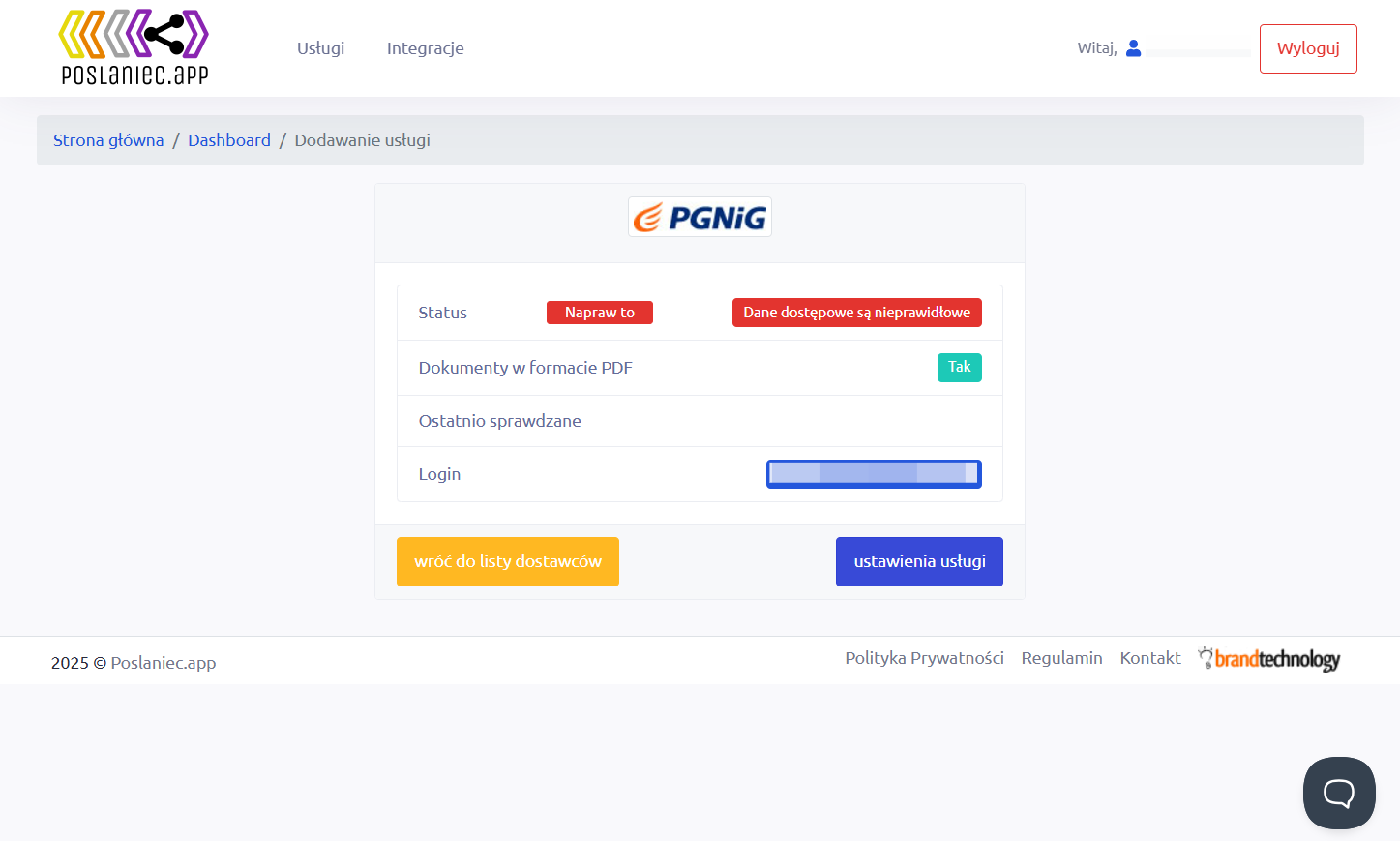 Posłaniec od razu sprawdzi, czy wpisane dane są prawidłowe. Następnie należy skonfigurować parametry pobierania dokumentów: