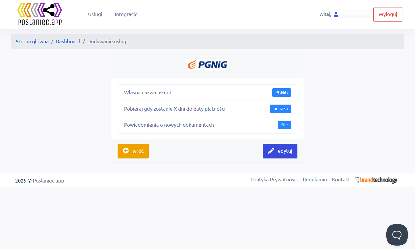 Pojawią się domyślne ustawienia, które można zmienić (opcjonalnie):