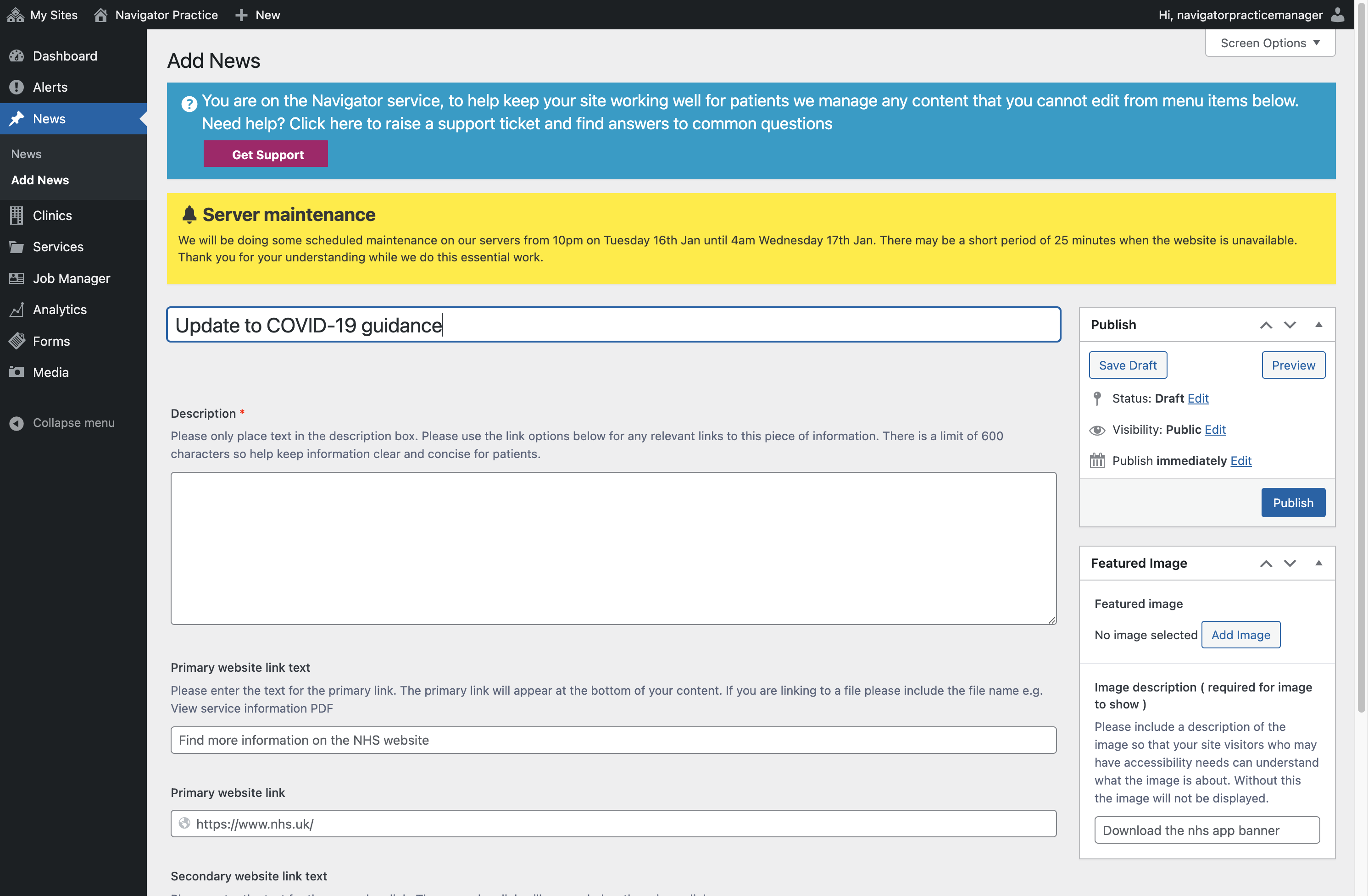 The Title box with "Update to COVID-19 guidance" typed