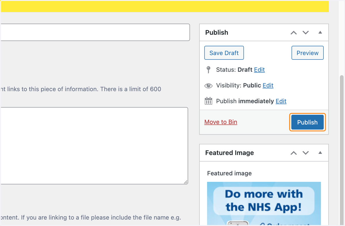 The Publish button in the Publish box.