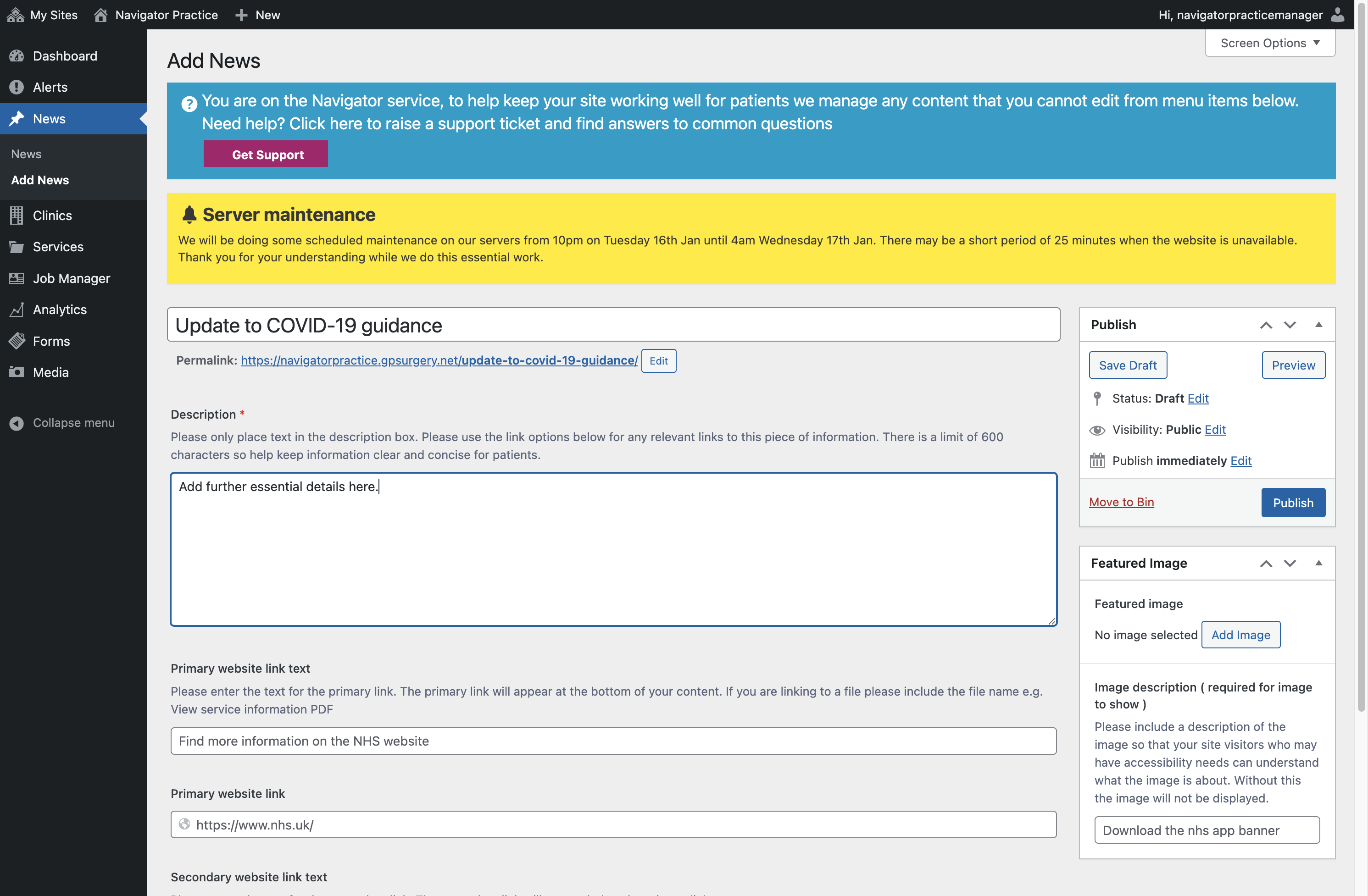 The Description box with "Add further essential details here." typed.