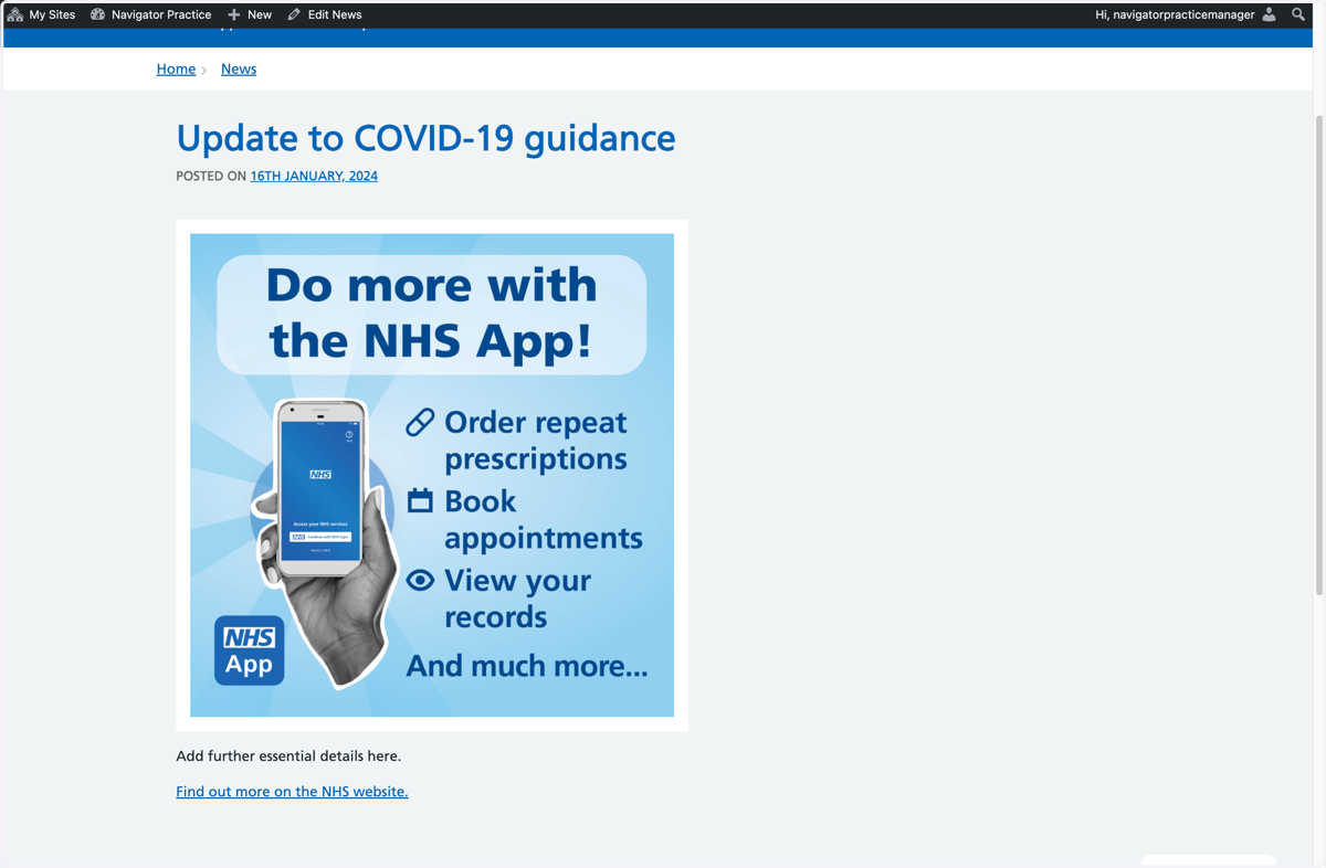 A published news item on a Navigator website.
