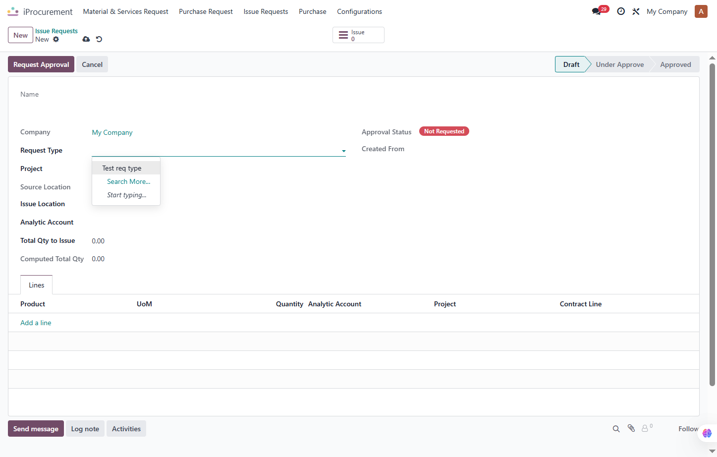 Click on Test req type and Select Request Type