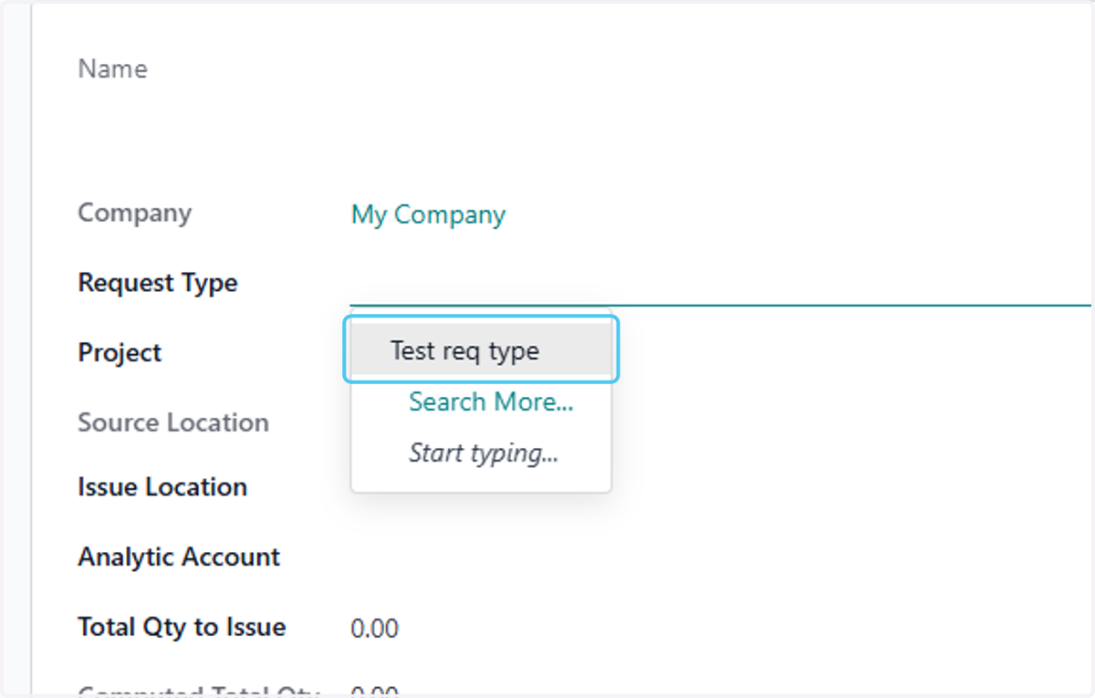 Click on Test req type and Select Request Type