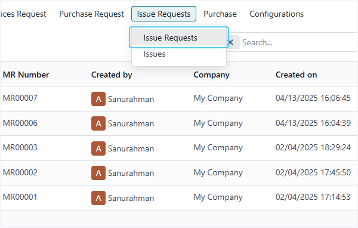 Click on Issue Requests