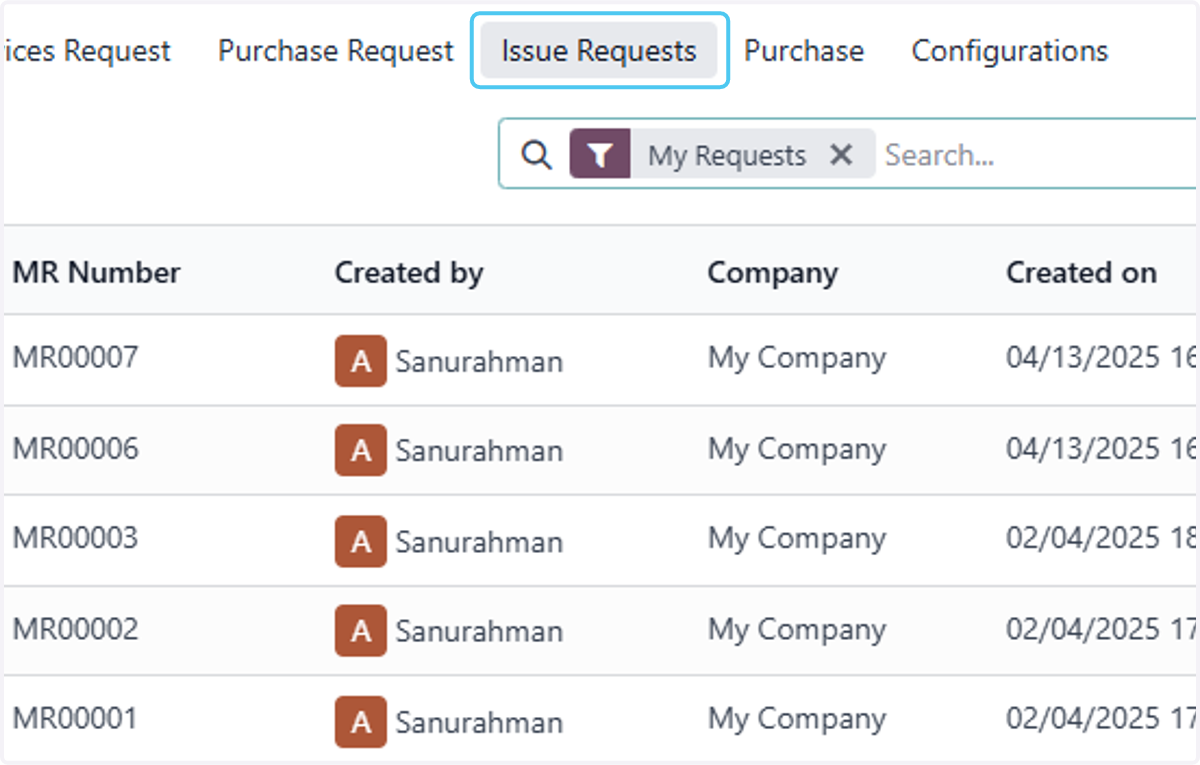 Click on Issue Requests