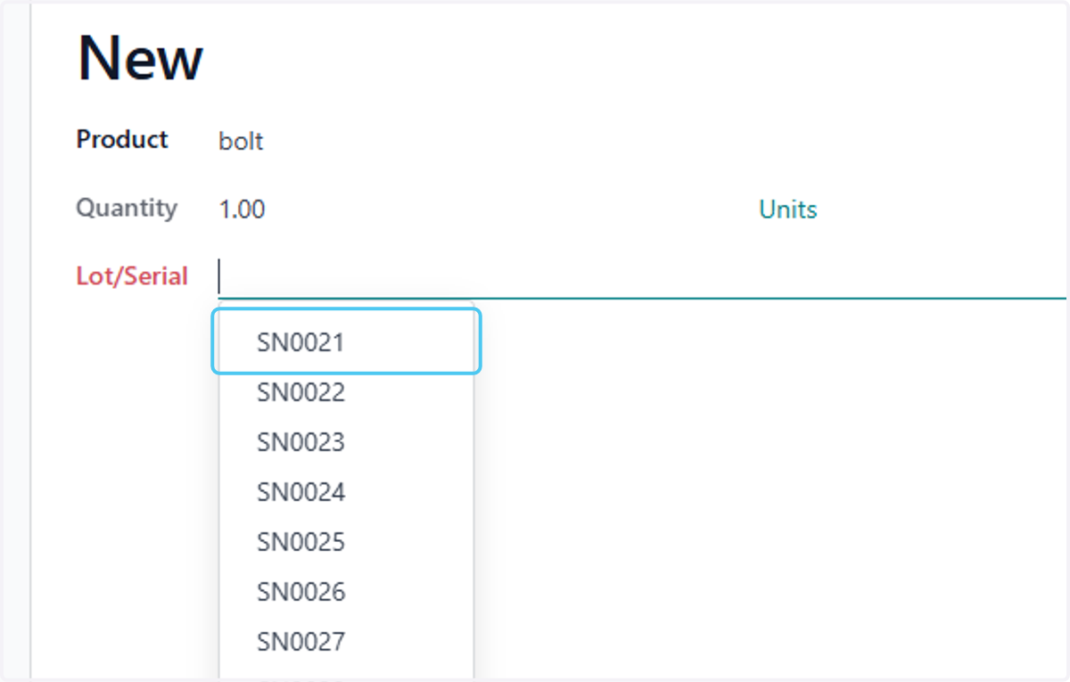 Click on lotSerial to add any serial of the Product