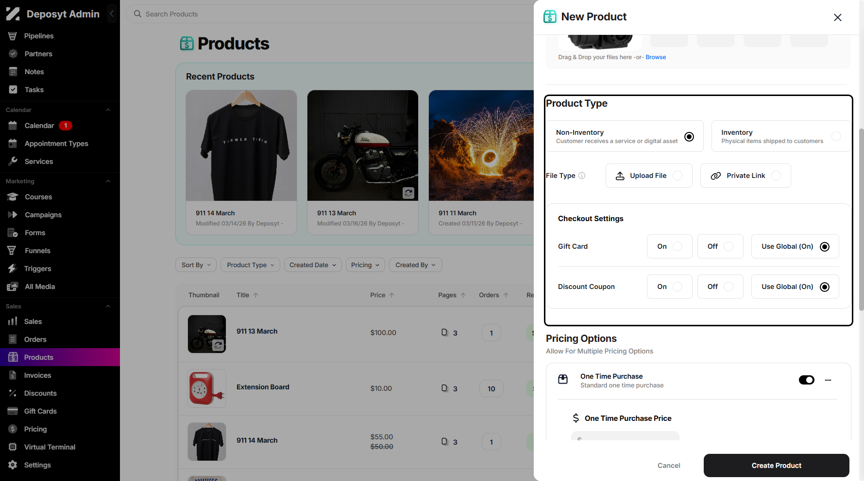 Step 5: Next, specify the Product Type. Non-Inventory for services or digital assets, and Inventory for physical goods.