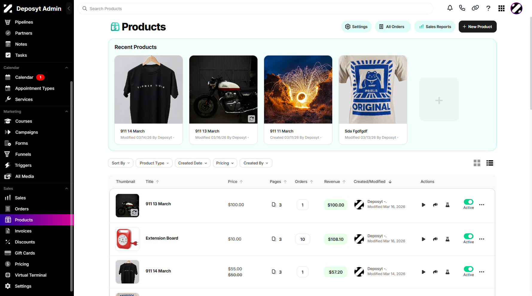 Step 1: On your Dashboard, scroll down to the Sales section and click on Products.