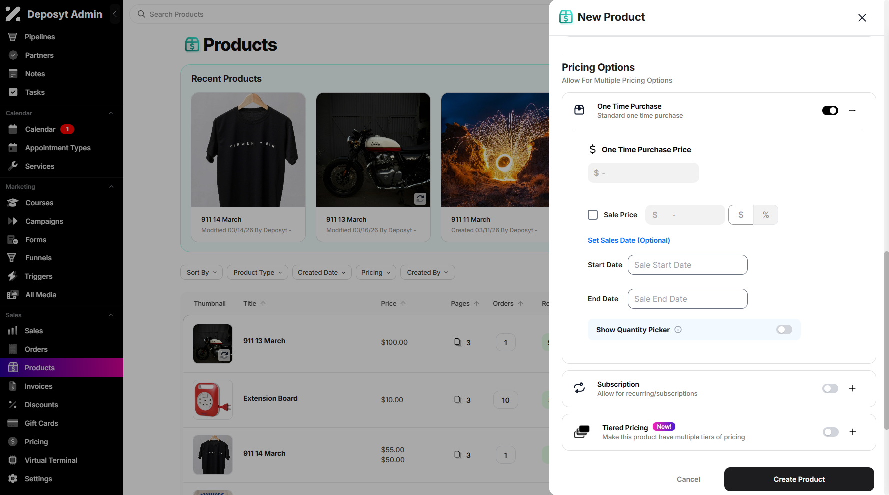 Step 6: Next is the Pricing Options, where you can choose between One-Time Purchase, Subscription, or Tiered Pricing. To select an option, simply toggle the switch on.