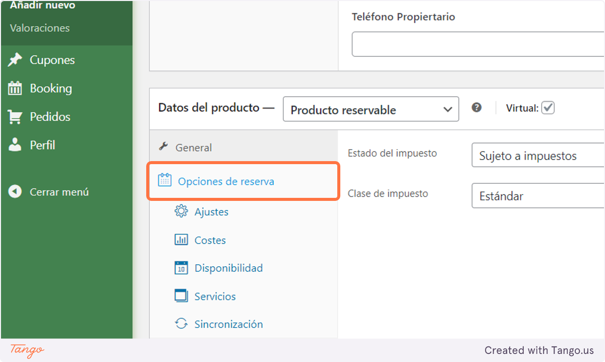 OPCIONES DE RESERVA
