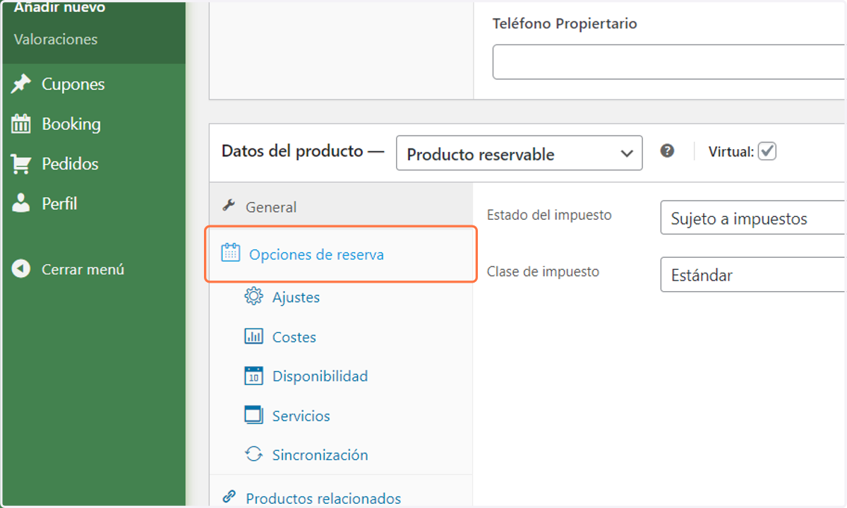 OPCIONES DE RESERVA