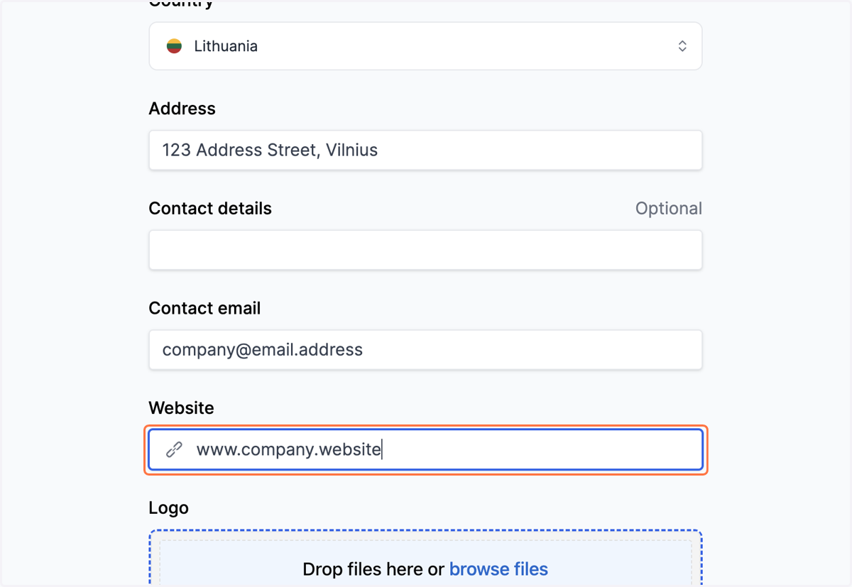 Enter your Organization's website address