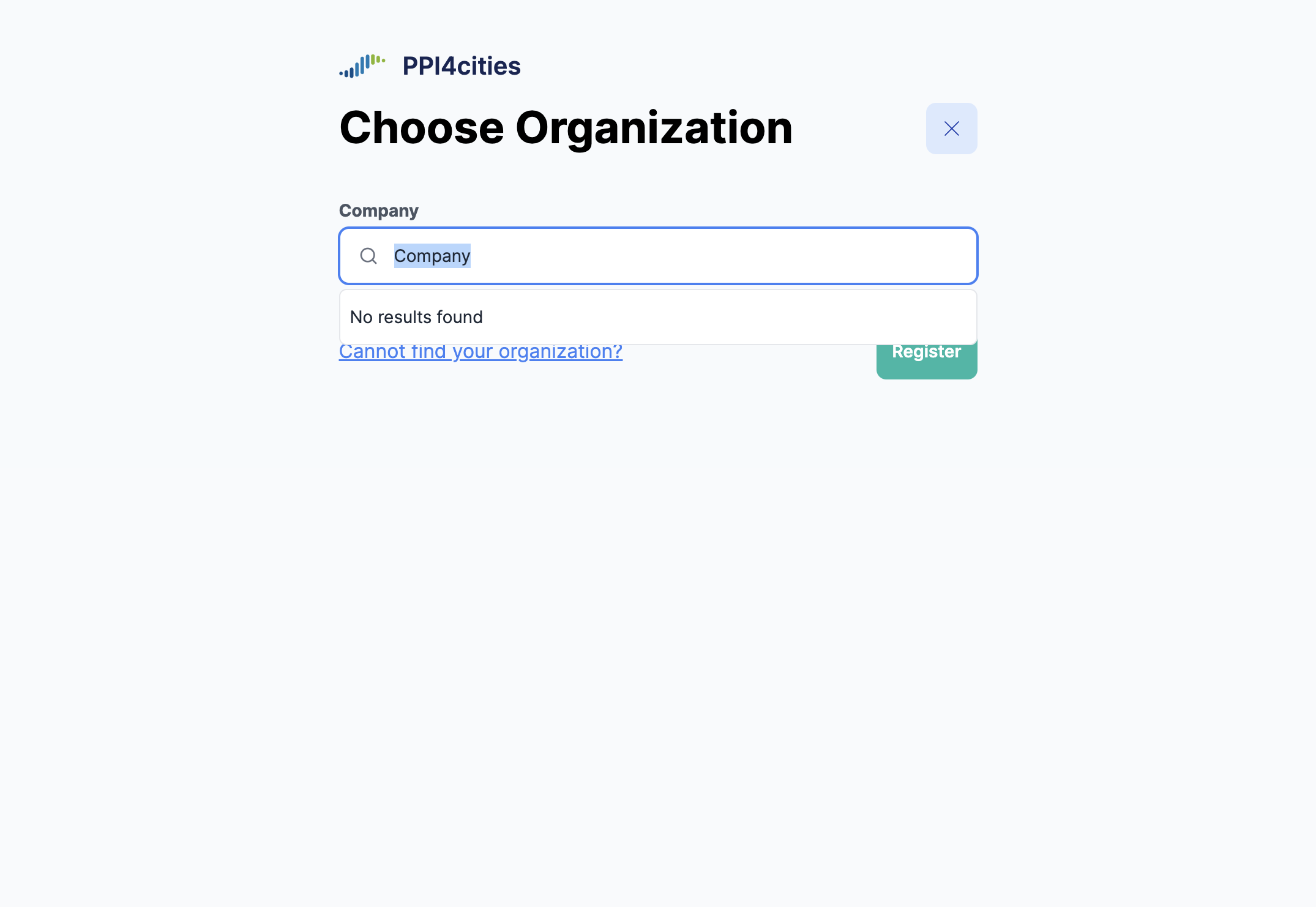 If your company is found - select it and click 'Register'