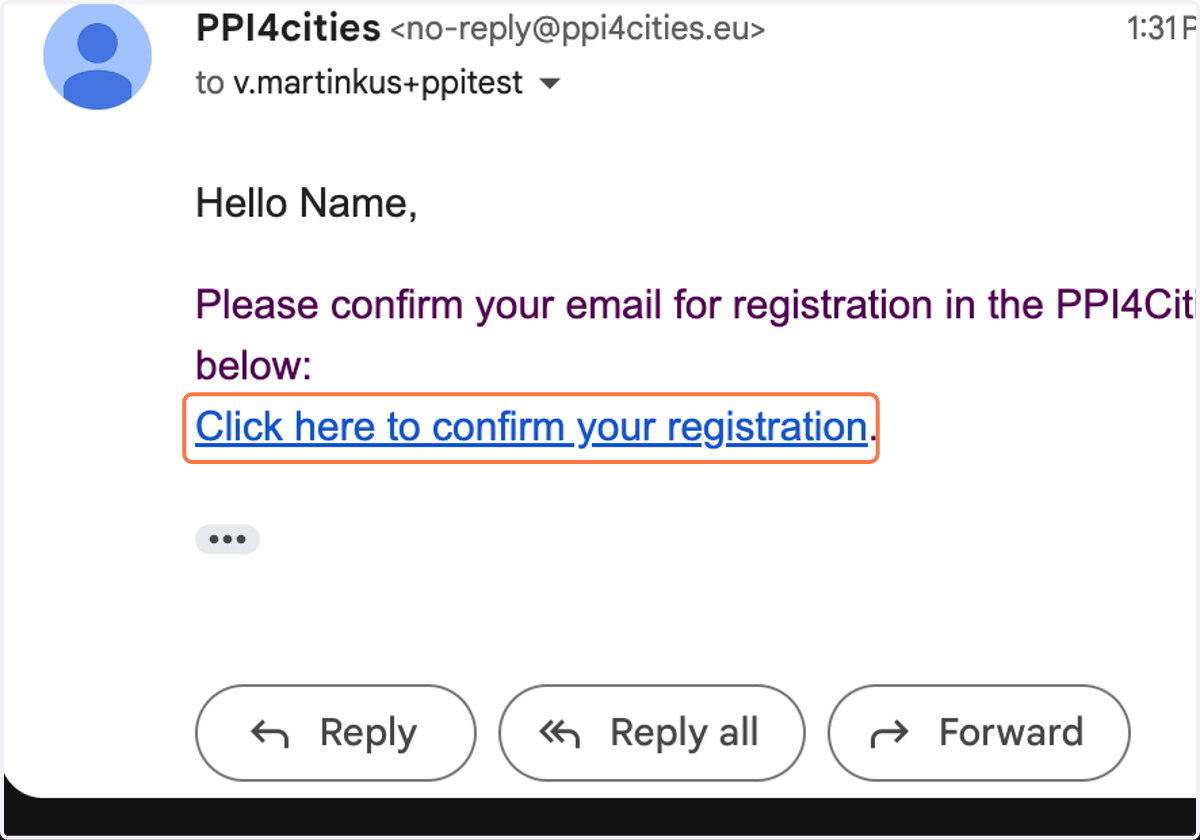 Click on 'Click here to confirm your registration' to confirm your email