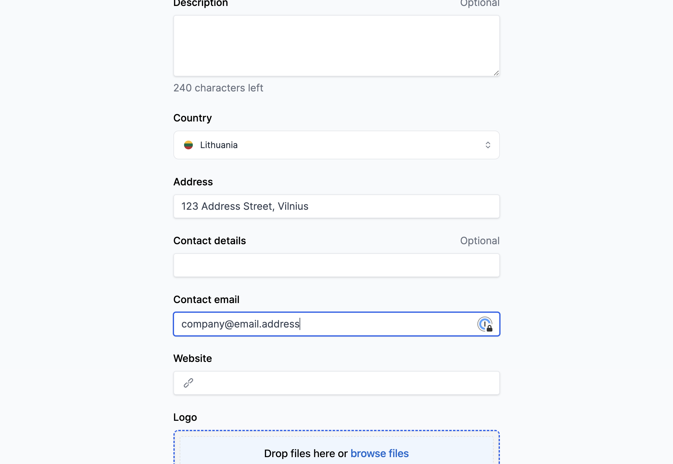 Enter the main contact email for your Organization