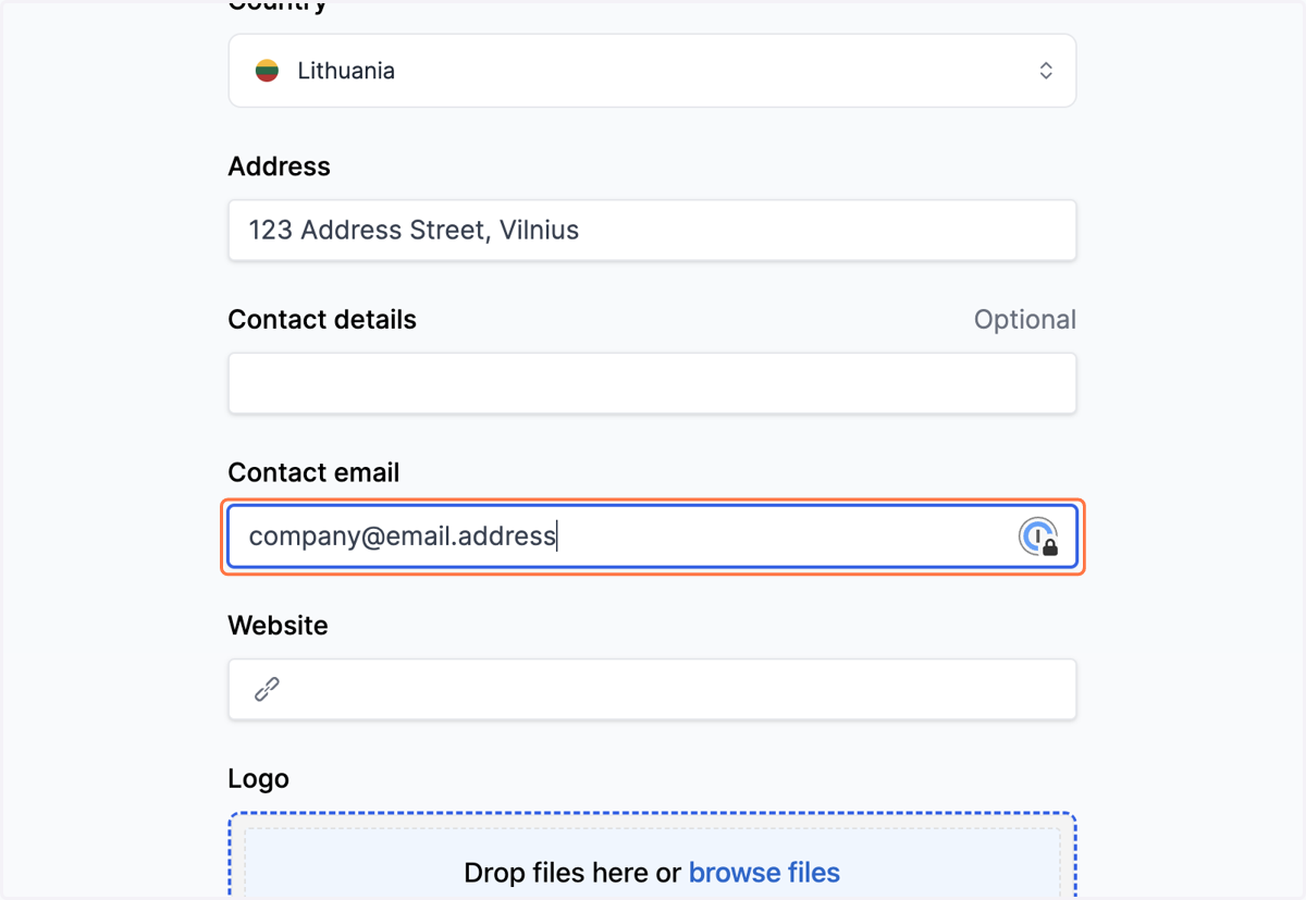 Enter the main contact email for your Organization