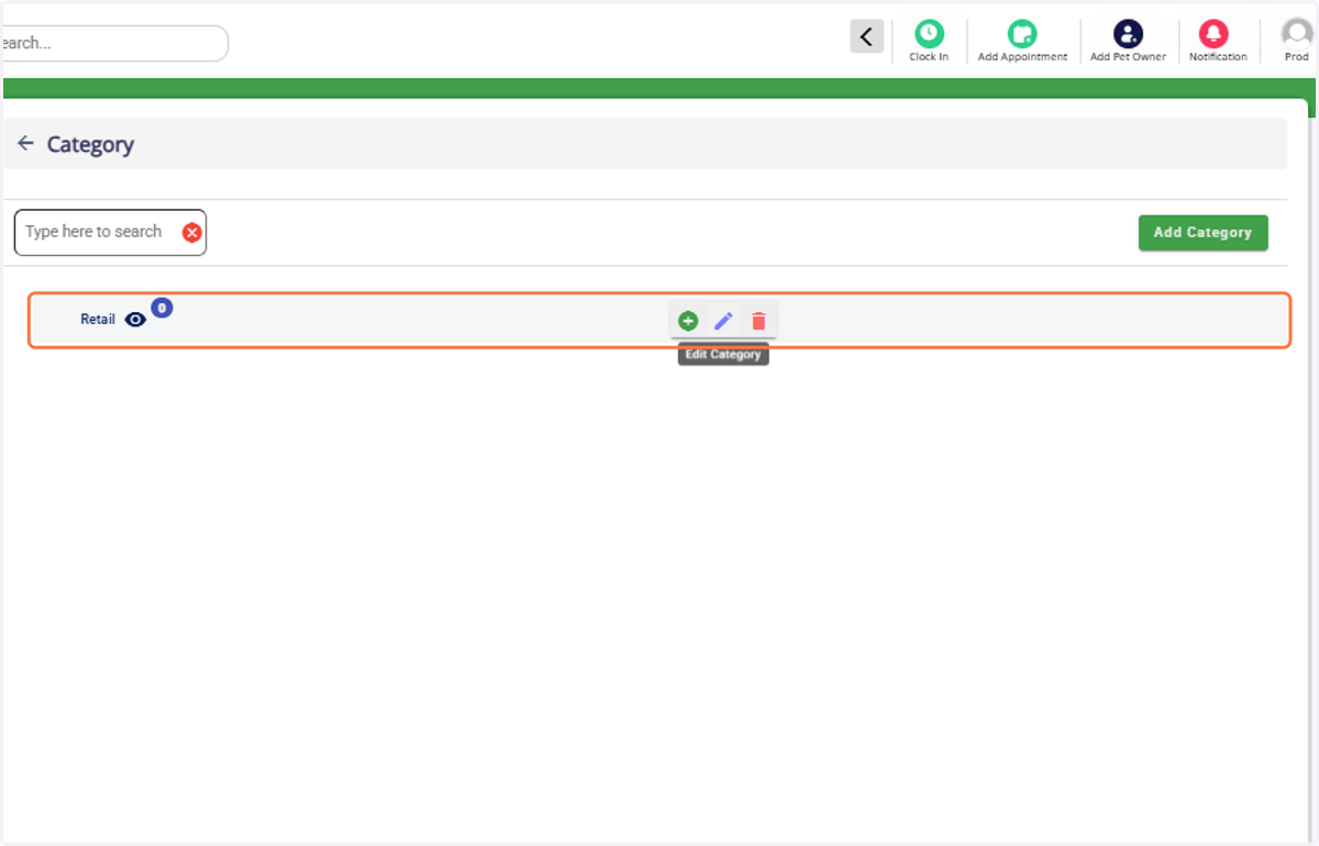 If no category is set up, click Add Category. If already exists, click Edit Category to make it visible in the Pet Owner app.