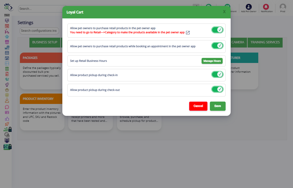 Enable the Show During Appointment Booking toggle to display products when owners book appointments (boosts sales).