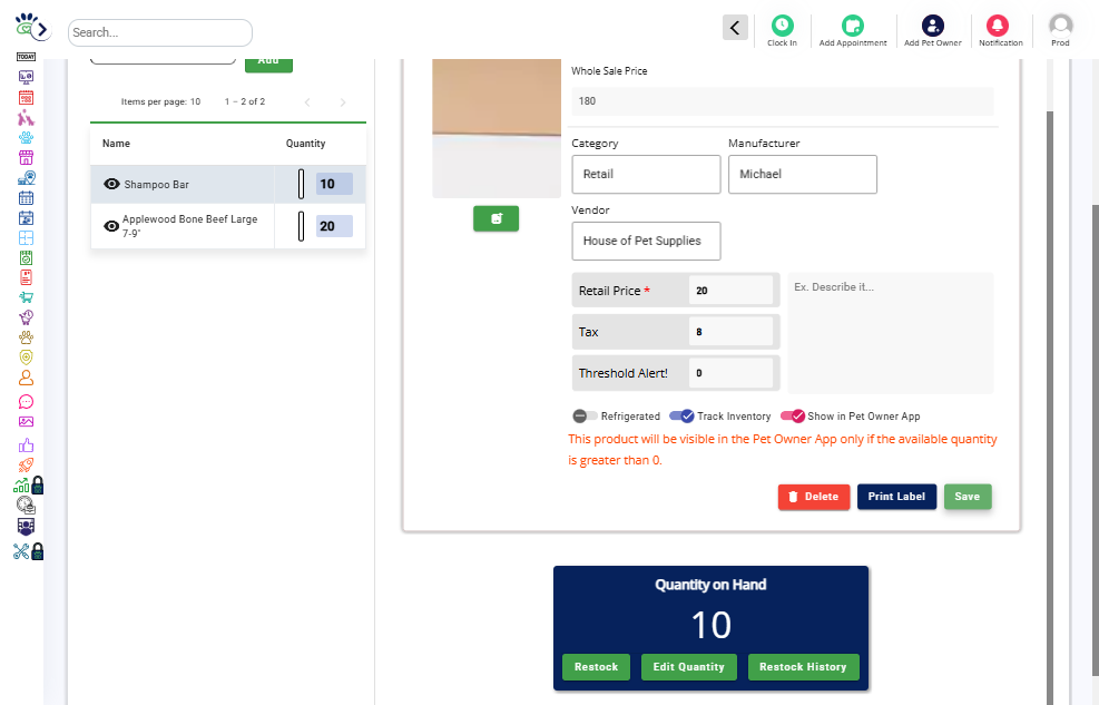 Click Save. The product is now ready for sale in the Pet Owner app under the Loyal Cart menu.