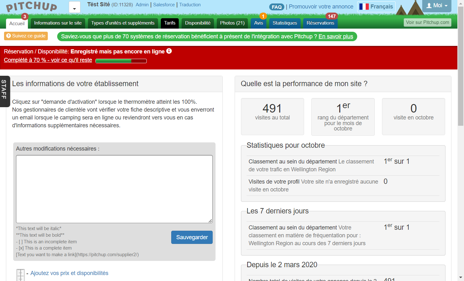 Cliquez sur l'onglet Tarifs