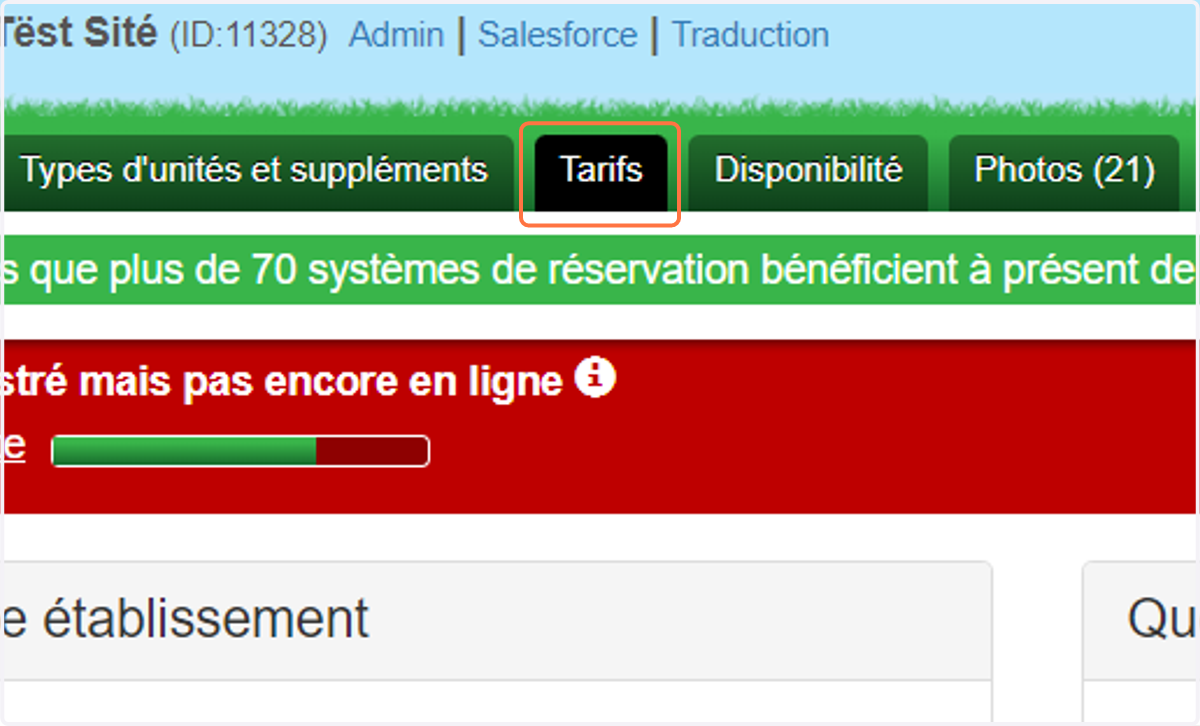 Cliquez sur l'onglet Tarifs