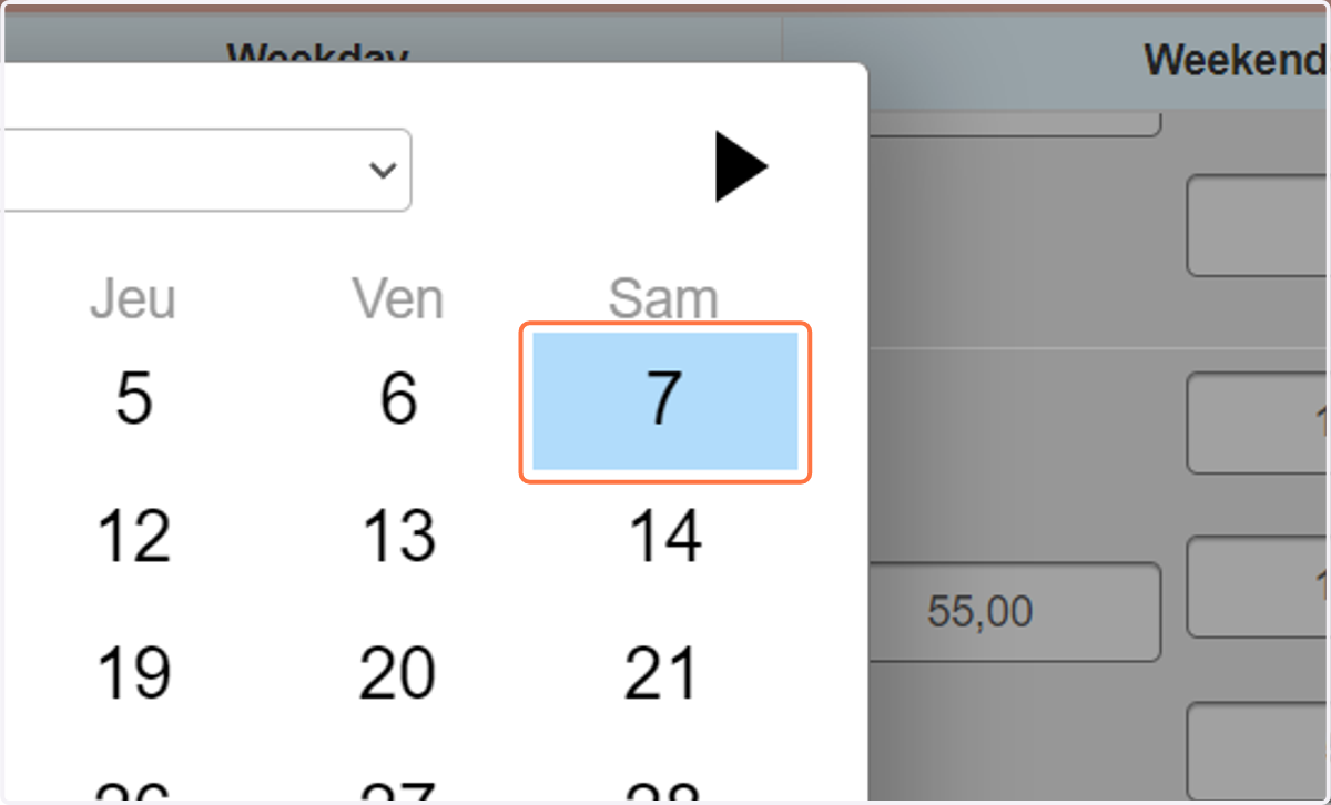 Utilisez la fenêtre de calendrier pour sélectionner les dates