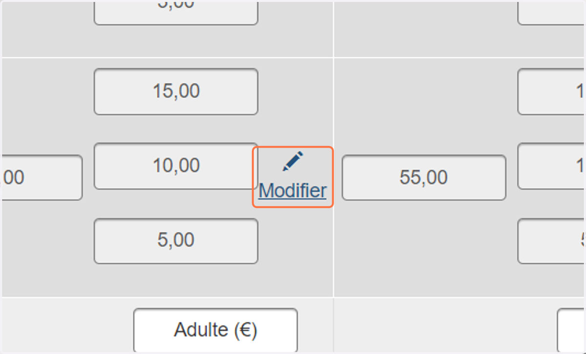 Astuce : vous pouvez modifier la tarification une fois qu'elle a été ajoutée simplement en cliquant sur "Modifier"