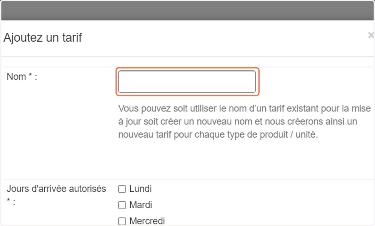 Nommez votre tarif (p. ex. tarif par nuitée, offre pour 4 nuitées)