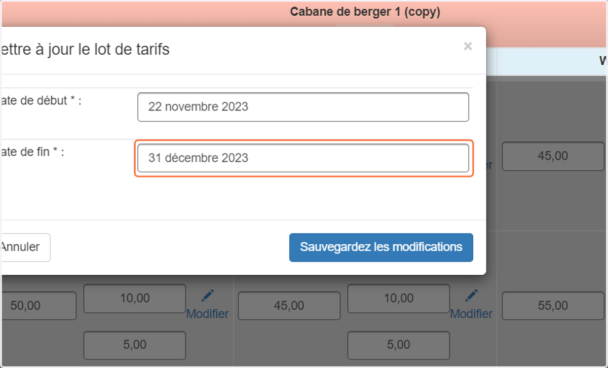 Mettez les dates à jour, puis cliquez sur "Sauvegardez les modifications"