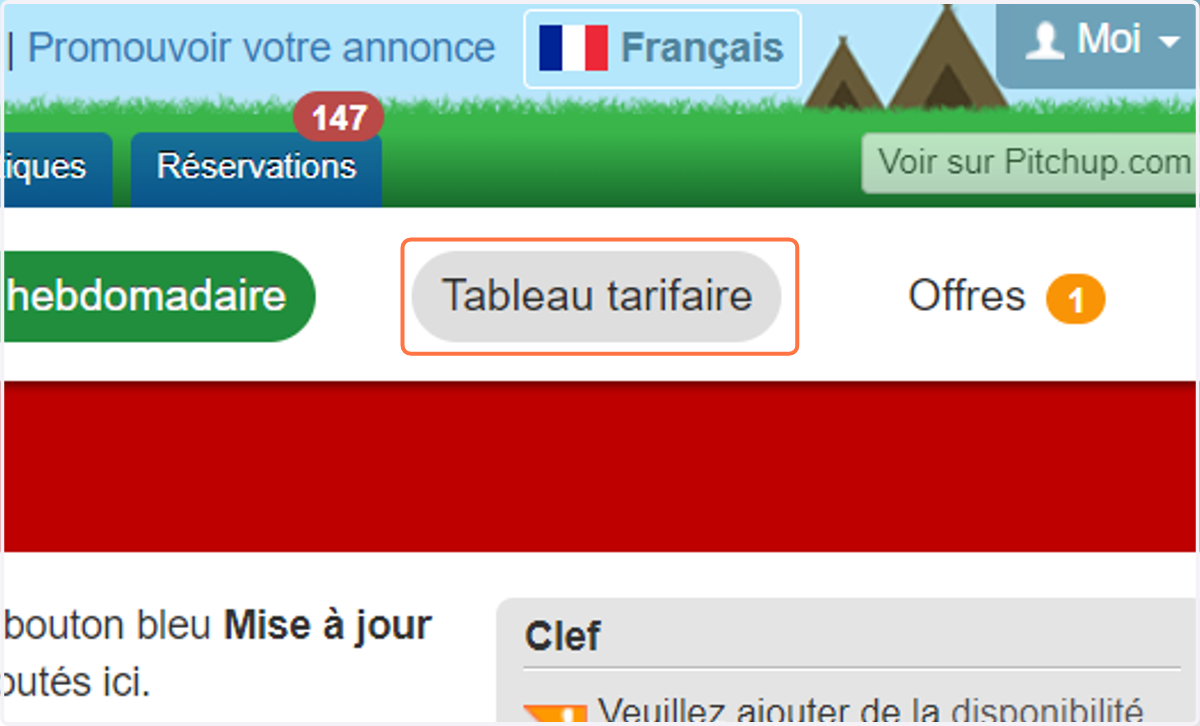 Cliquez sur "Tableau tarifaire"