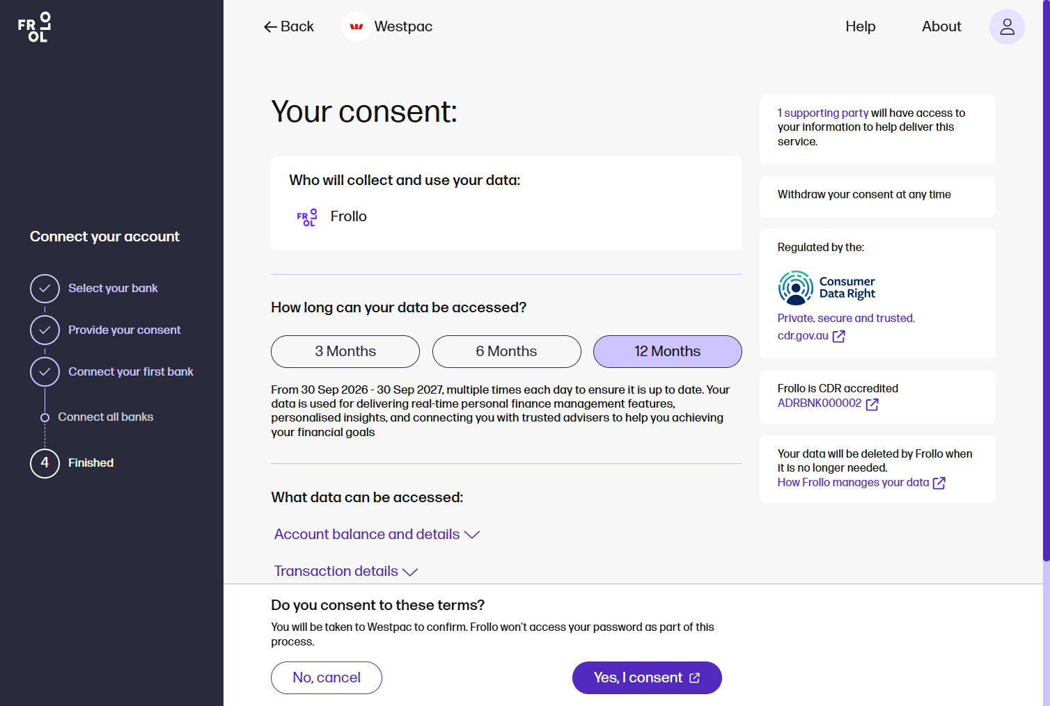 Select the consent period, we recommend 12 months